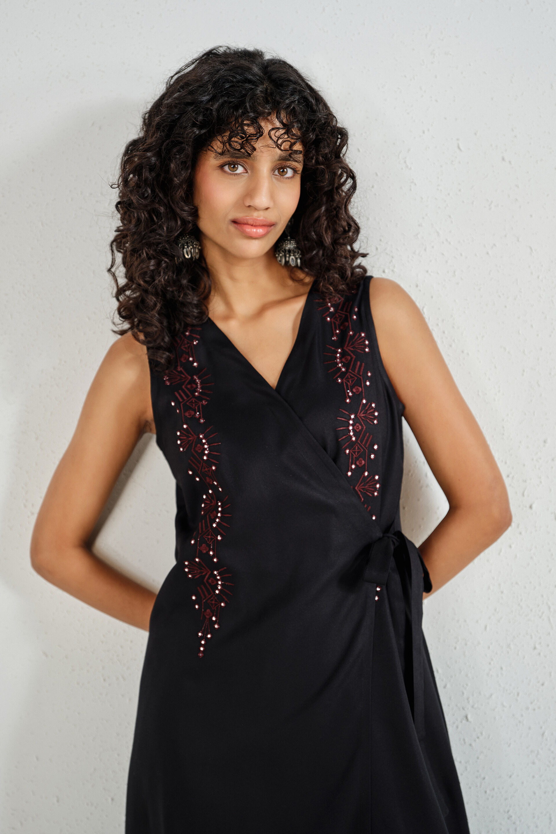 Black Embroidered Overlap Kurta Set, Black, image 3